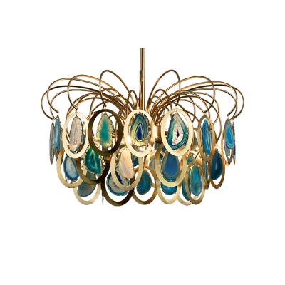 5 Lights Tiered Ceiling Chandelier Lamp Modern Decorative Gold Pendant Light with Metal and Agate Shade