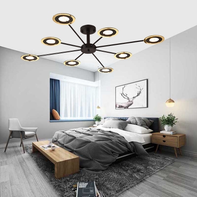 6/8 Lights Disc Ceiling Chandelier with Radial Design Contemporary Iron Pendant Lighting in Black/White/Black and Gold/White and Gold