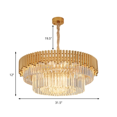 Brass Tube Chandelier Contemporary Crystal and Metal Round Chandelier Light for Bedroom