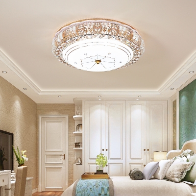 Clear K9 Crystal Round Flushmount Modern Luxury Led Flush Ceiling Light in Gold for Living Room