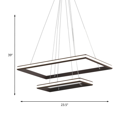 Coffee Brown Tiered Chandelier Lamp Modern Metal Led Rectangle Hanging Light