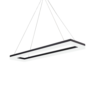 Contemporary Black Rectangle Chandelier Lighting 1 Head Led Ceiling Pendant Light with Acrylic Diffuser, White/Neutral/Warm Light