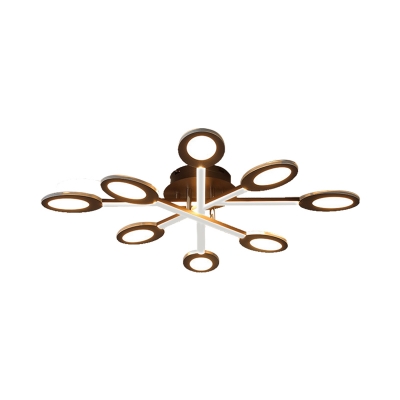 Crossed Lines Semi Flush Mount Lighting Modern Metal 3/4/5/7 Lights Ceiling Light Fixture in Brown