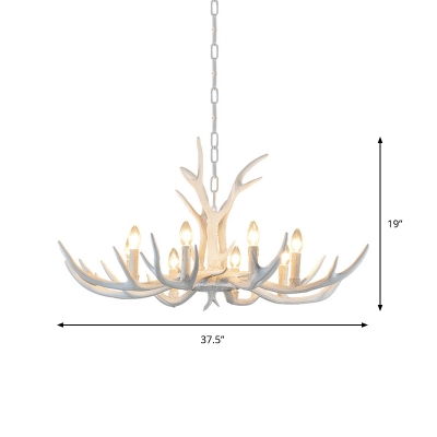 Dining Table Antlers Suspension Light Country Resin 4/6/8/10 Bulbs Chandelier Light Fixture with Chain in White