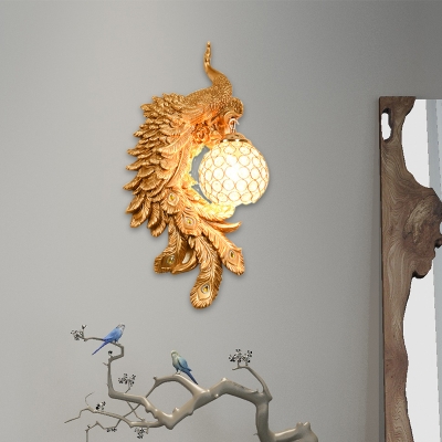 Double/Right/Left Peacock Wall Sconce Country Metal 1/2-Pack Domed Sconce Light Fixture with Crystal in White/Blue/Gold/Green