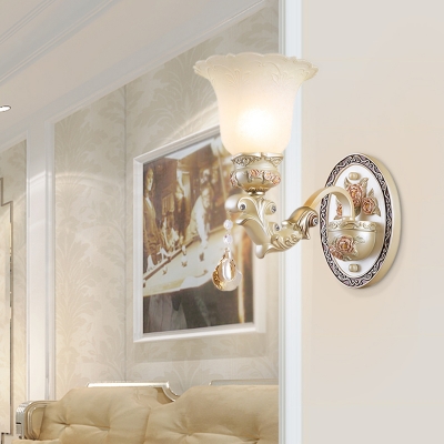 European Style Flower Wall Light 1/2 Lights E27 Milk Glass Wall Sconce in White for Villa Dining Room