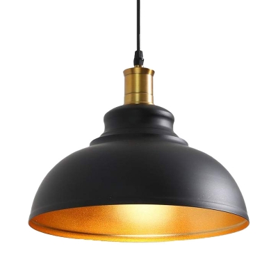 Farmhouse Dome Pendant Light Iron Shade 1 Light Plug In Hanging Ceiling Light in Black for Dining Room