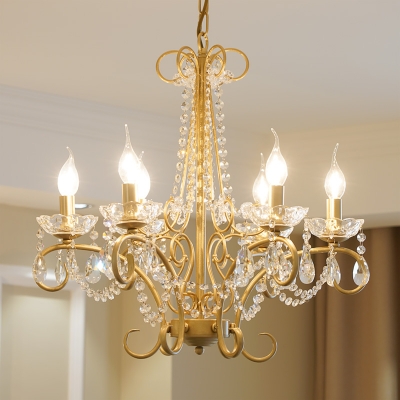 French Style Chandelier Lighting with Candle Metal and Clear Crystal 3/6 Lights Hanging Ceiling Light in Gold