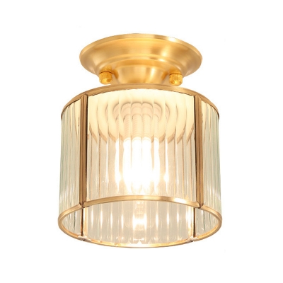 Gold Cylinder/Bell/Globe Flush Ceiling Lamp Retro Style 1 Light Glass Flushmount Lighting