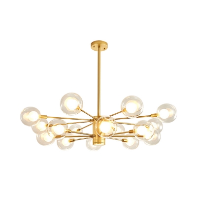 Gold Starburst Hanging Lamp Modern Metal 10/12/16 Bulbs Ceiling Chandelier with Clear Glass Shade