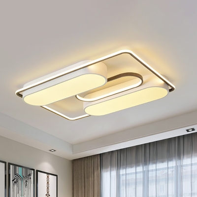 Linear Flush Mount Lamp with White Metal Shade Nordic Style Led Close to Ceiling Light in Warm/White Light, 19.5
