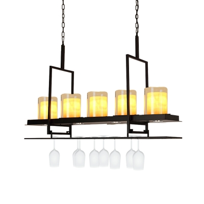 Linear Pendant Lighting with Clear Glass and Marble Lampshade 3/5 Lights Loft Island Chandelier in Black
