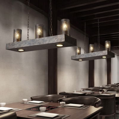 Metal Linear Pendant Lamp with Cylinder Shade Loft Style 5 Lights Black/Bronze Indoor Island Light for Kitchen