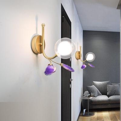 Mini Orb Wall Sconce Light Nordic Style Clear Glass 1 Light Wall Lighting with Blue/Purple/Blue-Pink-Yellow Agate