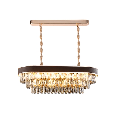 Modern Linear Chandelier Lighting Metal and Clear Crystal Shade Height Adjustable 10 Lights Gold Pendant Light
