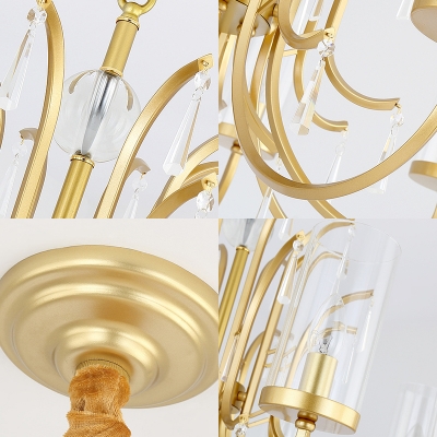 Modernism Cylinder Pendant Light with Crystal Accents 4/6/8 Lights Clear Glass Chandelier Lamp in Gold