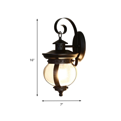 Mystic Black Globe Shade Wall Lighting Industrial Seeded Glass 1 Head Wall Sconce with Metal Curved Arm
