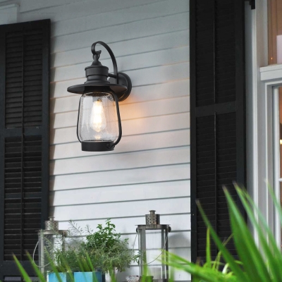 Nautical Cylinder Shade Sconce Light Fixture 1 Light Clear Seedy Glass Sconce Light in Black