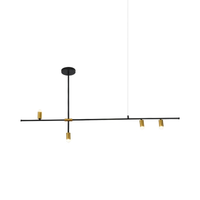 Nordic Style Horizontal Hanging Light Metallic 3/4/9/12 Lights Black and Gold Chandelier Lamp for Restaurant