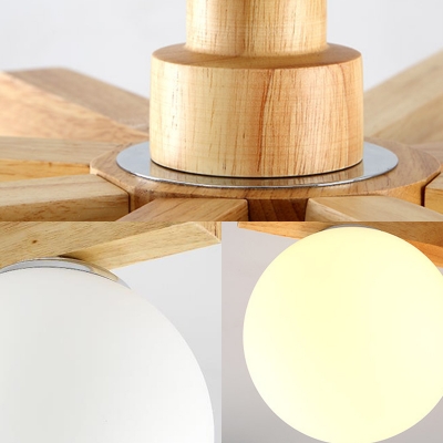 Opal Glass Ball Shade Semi Flush Chandelier Modernist 6/8 Heads Semi Flush Mount Lighting in Wood Finish