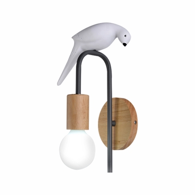Open Bulb Wall Light Sconce Modernist 1 Light Sconce Light Fixture with Bird Accent in Grey/White/Green Finish