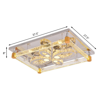 Rectangle Hotel Restaurant Ceiling Mount Light Clear Crystal Contemporary LED Ceiling Fixture with Flower