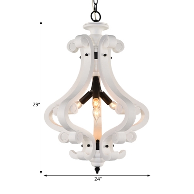 Rustic Candle Pendant Lighting 3 Lights Natural/White Wood Chandelier Lamp in Wood/White