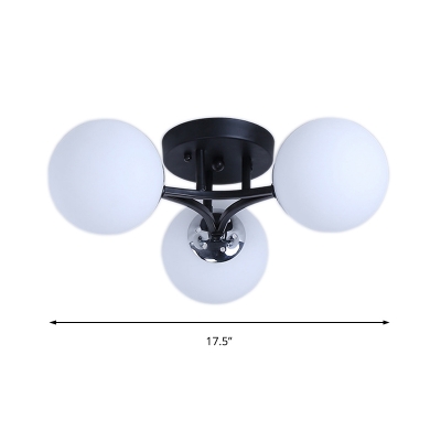 Spherical Semi Flush Lamp Modern Frosted Glass 3/5/9 Lights Semi Flushmount Lighting in Black/White
