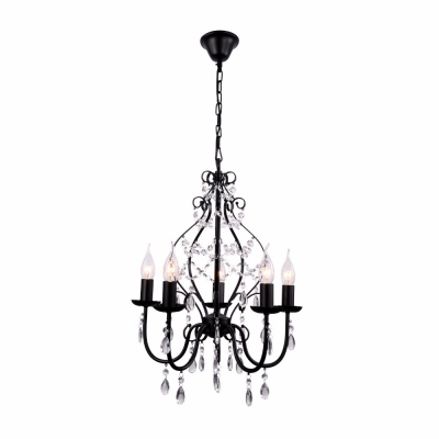 Traditional Crystal Chandelier with Candle Metallic Foyer Pendant Lamp in Matte Black