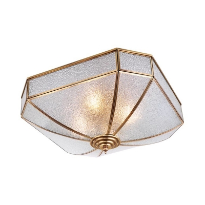Traditional Geometric Flush Ceiling Lamp Dimple Glass 4 Lights Flushmount Lighting in Brass for Living Room