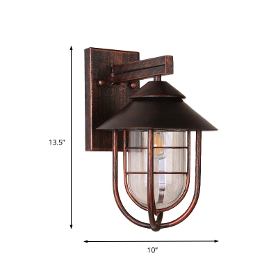 Vintage Capsule Cage Wall Sconce 1 Light Wire Glass Guard Wall Sconce in Antique Copper