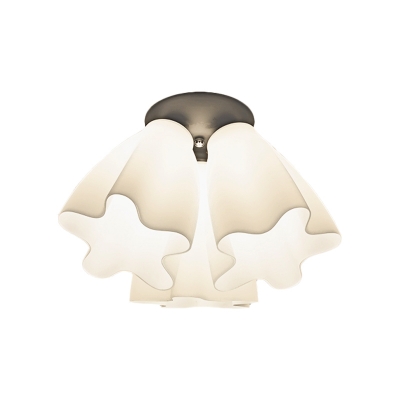 White Glass Scalloped Semi Flush Light Loft Country 3/5/7 Lights Ceiling Flush Light for Dining Room