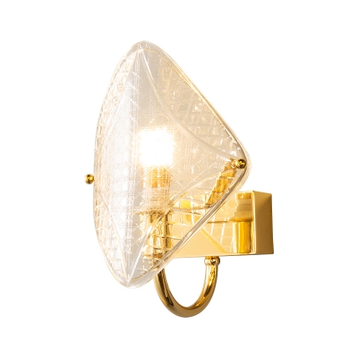 1 Light Curved Shade Wall Sconce Modernism Clear Textured Glass Wall Mounted Light in Brass