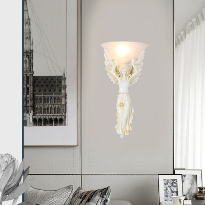 1 Light Gold/White Angel Wall Mount Lamp with Glass Shade Rustic Loft Resin Wall Lighting for Dining Room