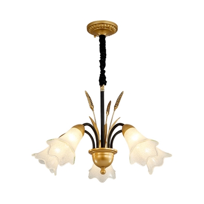3/5/6/8/12 Lights Floral Chandelier Lighting Vintage Opal Glass Hanging Pendant Light in Brass