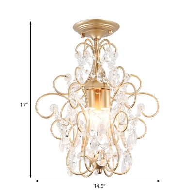 3 Light Champagne Gold Ceiling Fixture Transitional Crystal Indoor Ceiling Light Fixture