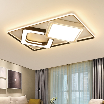 Black and White Square Flush Lighting Contemporary Metallic Led Flush Mount Lamp with Frosted Diffuser