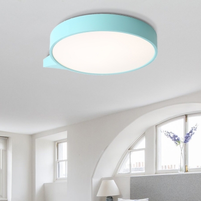 Blue/Pink/Red/Yellow Circular Flush Lighting with Diffuser Macaron Metal Ceiling Flush Mount in Second Gear, 19.5