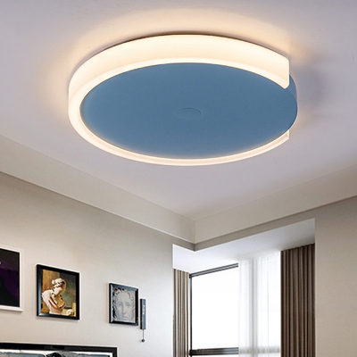 Blue Round Flush Mount Ceiling Light with Acrylic Diffuser Metal Nordic Bedroom Lighting in Warm/White/Neutral