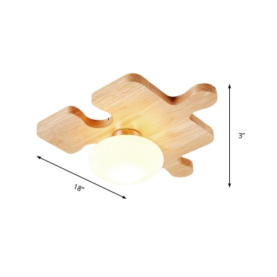 Bowl Glass Shade Flush Mount Light with Jigsaw Canopy Modern 1 Light Flush Ceiling Light in Wood