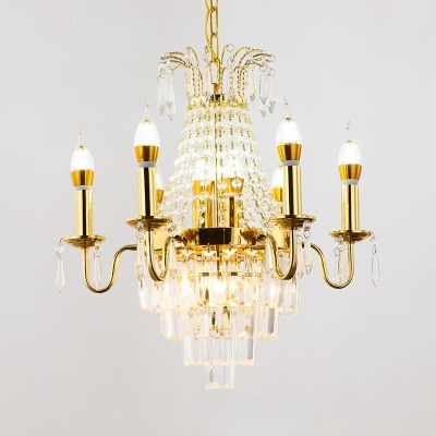 Clear Crystal Candle Chandelier Lighting French Style 10 Lights Hanging Pendant Light in Gold