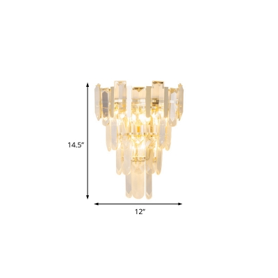 Clear Crystal Cone Wall Lamp Bedroom Restaurant 3 Lights Luxurious Wall Lamp in Gold