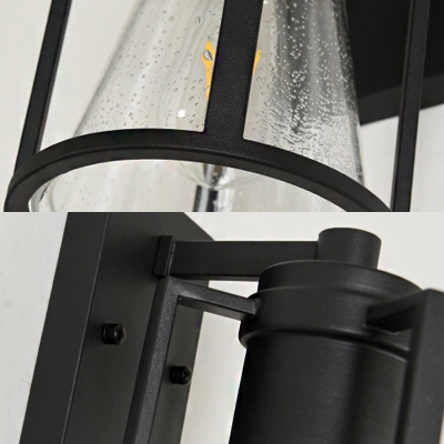 Conical Wall Sconce with Metal Cage Corridor 1 Light Rustic Clear Glass Sconce Light in Black