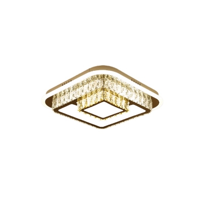 Contemporary Square Flush Ceiling Light Clear Crystal Led Close to Ceiling Light in White