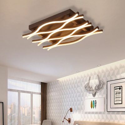 Contemporary Wavy Flush Lighting Metal 6/8 Lights Brown Led Ceiling Lighting Fixture in Warm/White