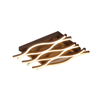 Contemporary Wavy Flush Lighting Metal 6/8 Lights Brown Led Ceiling Lighting Fixture in Warm/White