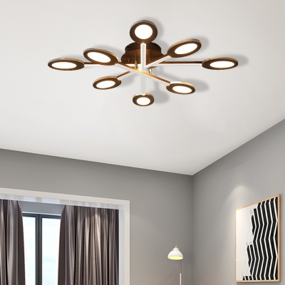 Crossed Lines Semi Flush Mount Lighting Modern Metal 3/4/5/7 Lights Ceiling Light Fixture in Brown