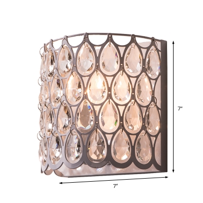 Crystal Half-Cylinder Flush Mount Wall Light with Metal Cage Contemporary 1 Light Wall Sconce in White