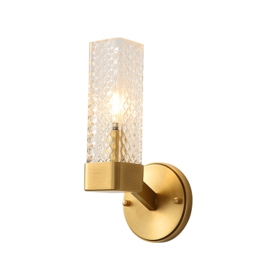 Cuboid Lattice Glass Wall Lamp Simple 1 Light Wall Mount Fixture in Brass for Living Room