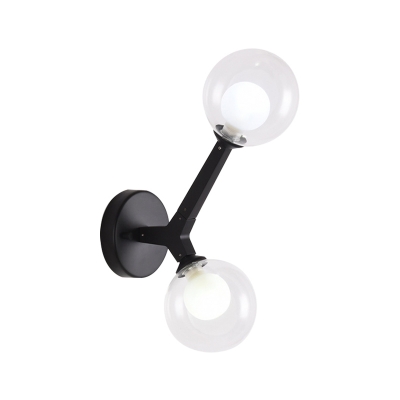 Double Globe Wall Lamp with Glass Shade Simple 2 Lights Sconce Light Fixture in Gold/Black Finish for Corridor